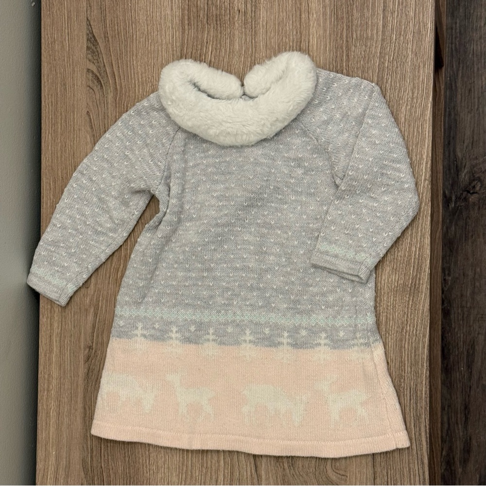 Janie and Jack Gray and Cream Fuzzy Knit Sweater Dress